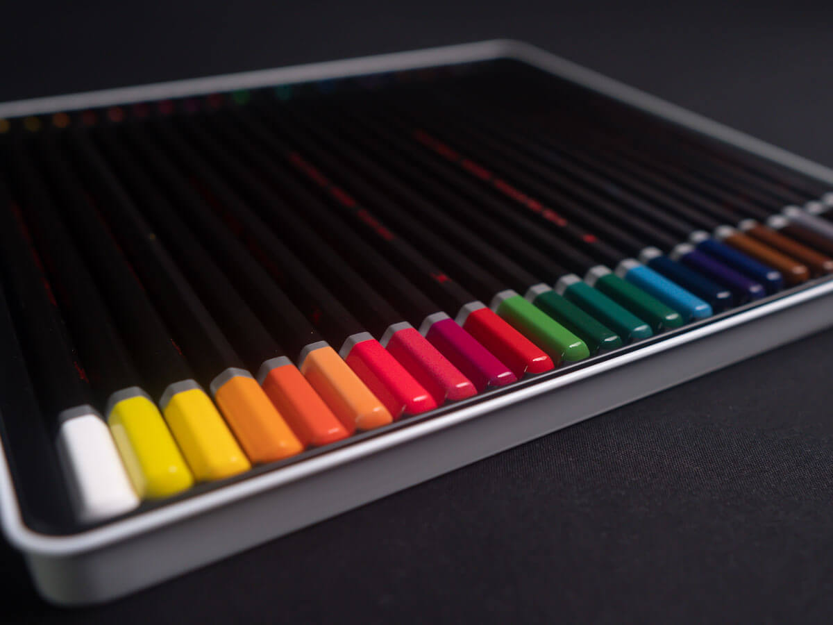 Close up image of black widow pencils set